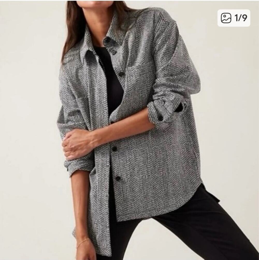 Athleta Braiden Shirt Jacket Women's Size Small Black White Button Up Layering